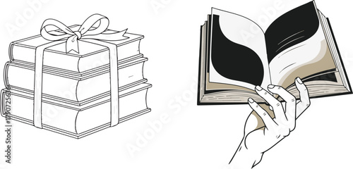 Book stack and open book vector illustration