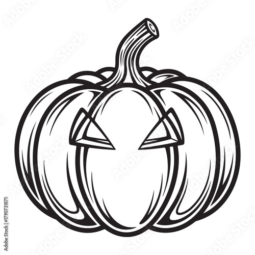 Detailed outline of a carved jack o lantern with sharp triangular eyes halloween pumpkin