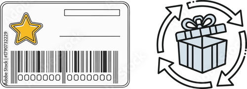 Line Art Vector Icons: Loyalty Card with Star and Gift Exchange