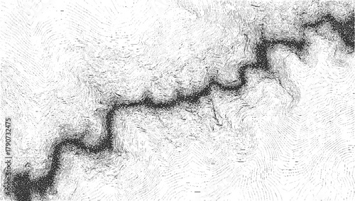 Black and white topographic map contour lines forming a winding river valley topography curves