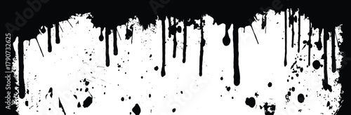 Grunge splat abstract leak texture. Halloween vector blood seamless border. Red dripping liquid paint with splatter, leaking bleeding splashes.