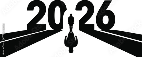2026 New Year Road Ahead Silhouette Man Standing
