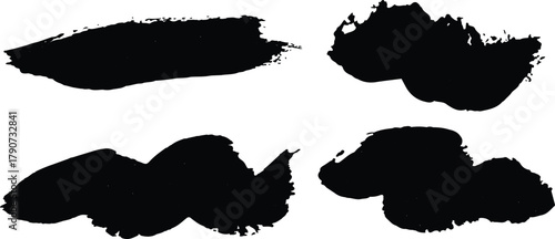 Brush paint stroke vector background. Black ink texture on white paper. Collection of vector paint bold brush strokes, hand drawn thick grunge lines and rectangle shapes modern grunge. 