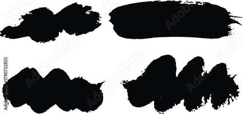 Brush paint stroke vector background. Black ink texture on white paper. Collection of vector paint bold brush strokes, hand drawn thick grunge lines and rectangle shapes modern grunge. 