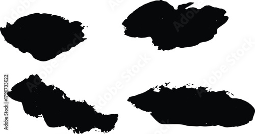 Brush paint stroke vector background. Black ink texture on white paper. Collection of vector paint bold brush strokes, hand drawn thick grunge lines and rectangle shapes modern grunge. 