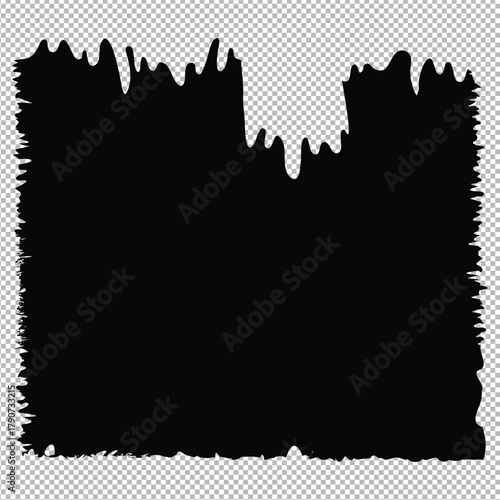 Black Grunge Paint Brush Texture Frame on Transparent Background , Abstract Ink Border, Distressed Grunge Square and Drip Edge Design Element