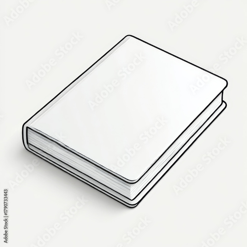 Blank book line art illustration, black and white, mockup for cover design or education symbol 