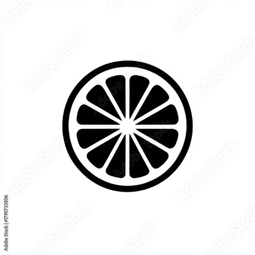Citrus fruit slice icon, black and white, symbol for freshness and summer drinks 