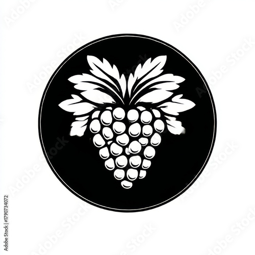 Grapes bunch silhouette icon, black and white, wine or vineyard logo