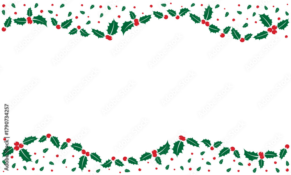 Obraz premium Decorative Christmas Border with Red Berries and Green Leaves Pattern Background