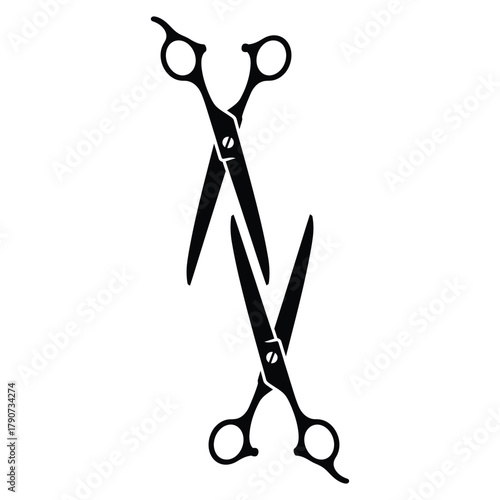 Two Black Silhouettes of Barber Scissors Crossed hair scissors cutting