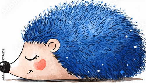 sleeping blue hedgehog watercolor painting