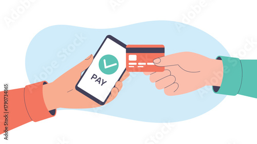 digital payment icon with smartphone and credit card, representing mobile transaction, contactless finance, e-commerce, and fintech services