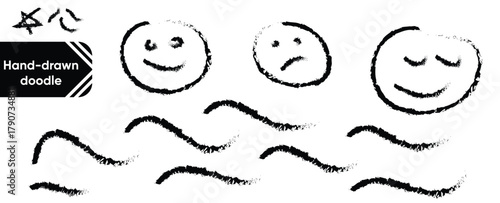 Hand drawn doodle Smiley Face and Black Paint Stock Vector and illustrator