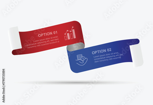 2 step or option infographic template with ribbon concept. Vector illustration isolated on white background.