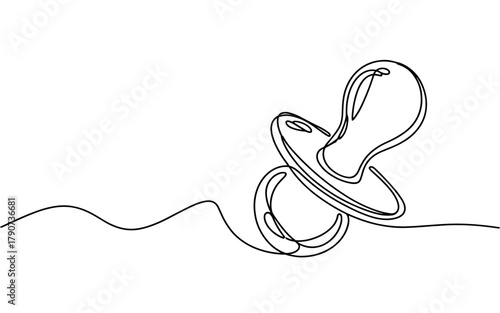 Simple continuous line drawing of a baby pacifier, ideal for concepts related to newborns, childcare, parenting, maternity content, and baby product design.
