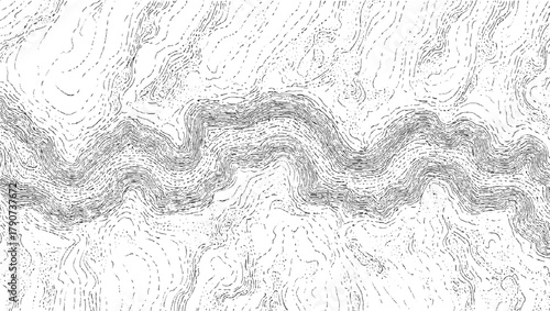 Black and white contour map lines depicting topographical landscape topography
