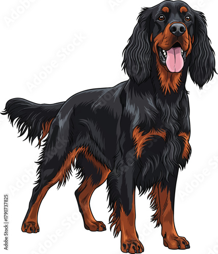 Gordon Setter dog standing happy panting vector illustration