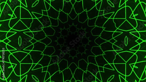 Vibrant, futuristic radial design with a green glowing line art pattern, ideal for backgrounds, tech themed projects, or digital prints.