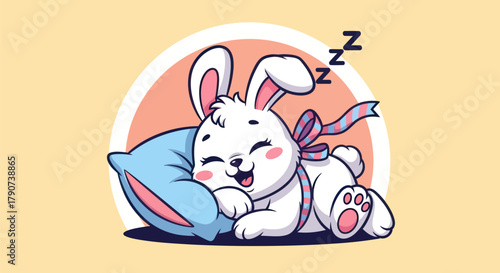 Cartoon bunny sleeping on pillow illustration adorable resting concept