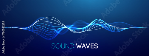 Sound wave with music voice background and soundwave. Tech ai abstract with pattern and music. Sound wave flow color motion space technology wavelength round cyber blue hertz cover equalizer effect.