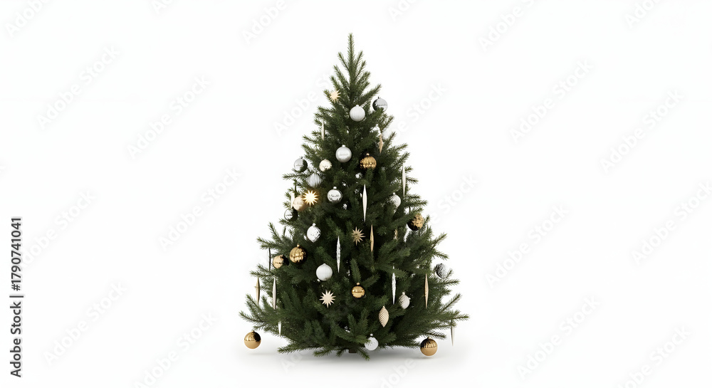 Fototapeta premium Classic Christmas tree with gold and silver ornaments