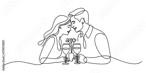 a loving couple sharing an intimate moment with wine glasses and flowers, symbolizing romance, date nights, and affection.
