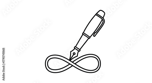 A fountain pen draws an infinity symbol on a white background.