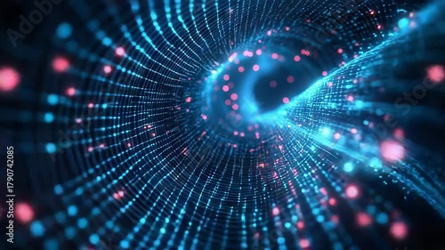 Digital data flowing through abstract light tunnel network