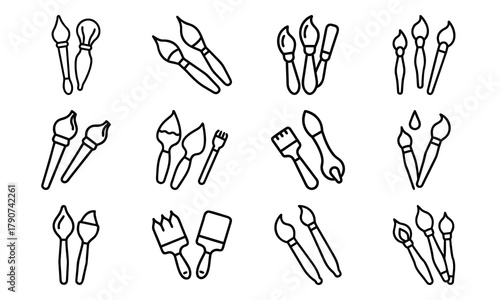 Creative Education and Art Icons Collection – Line Art Set Featuring Music, Theatre, Science, Painting, and Learning Tools for Schools and Online Education Design