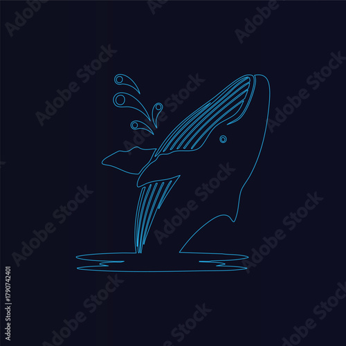 Striking Digital Artwork Showing A Large Baleen Whale Breaching Above The Dark Water Surface With Bright Glowing Lines And Splashes A Perfect Minimalist Logo Or Icon Graphic Element