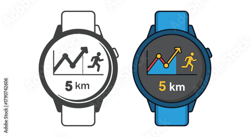 Two smartwatches display running data, including a graph and distance.