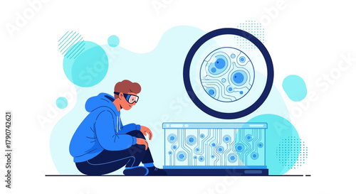 Young researcher visualizing cells in virtual reality for advanced medical research