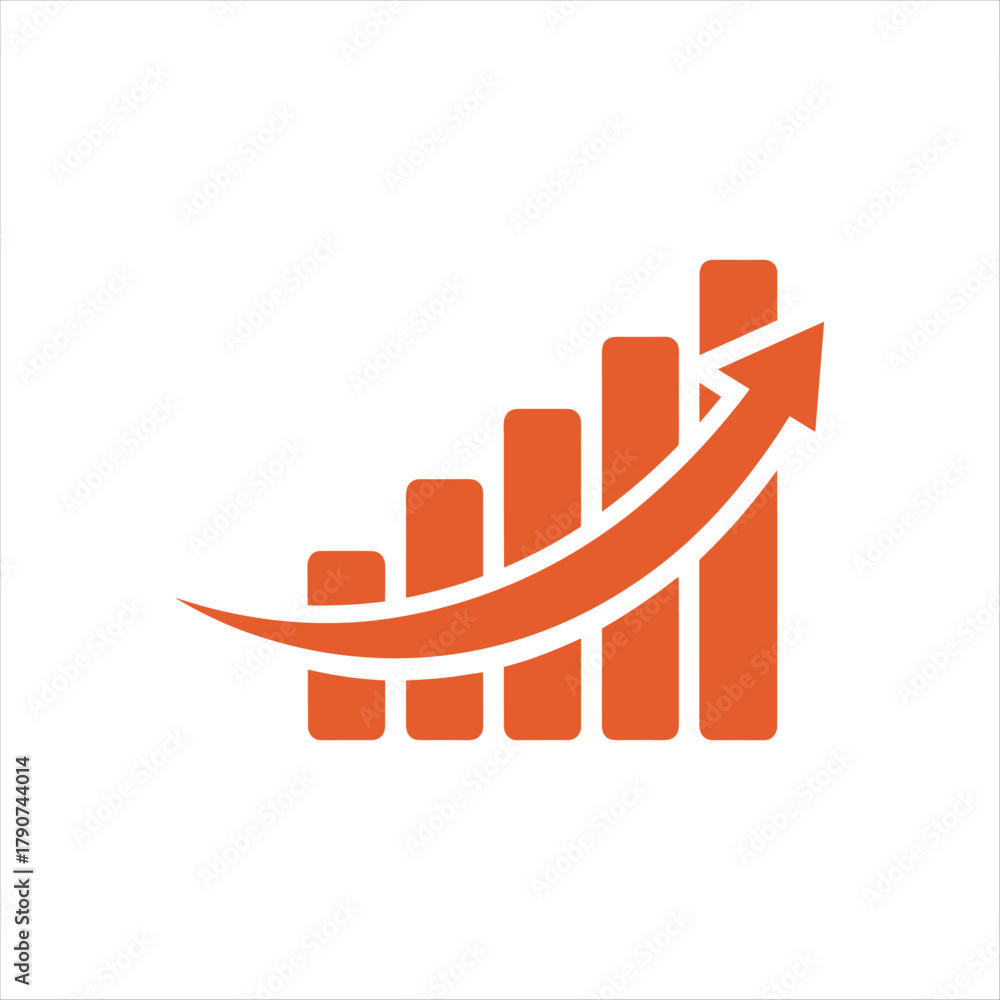 Fototapeta premium Orange Business Growth Logo with Upward Arrow and Bar Chart for Finance and Marketing Success