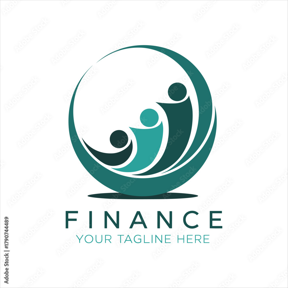 Obraz premium Finance Company Logo with Abstract People and Circle Symbol Representing Growth, Teamwork, and Success