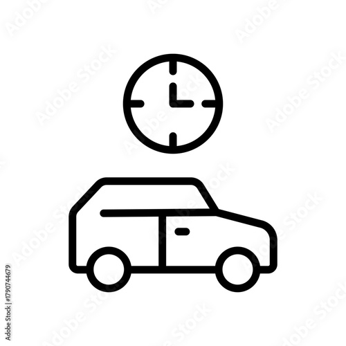 1Car and clock line icon. Hourly rental rates. Symbol, logo vector illustration.