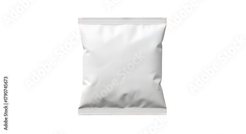 Blank white matte aluminum foil snack food pouch packaging bag mockup template, ideal for brand design, isolated on transparent background