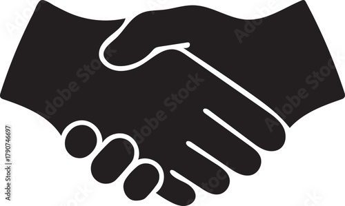 Black silhouette icon of two hands shaking in agreement or greeting handshake shaking hands