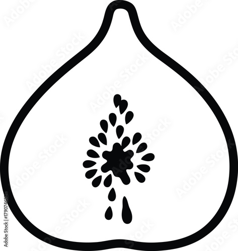 Illustration of a fig fruit, showcasing its unique shape and internal structure for simple coloring book
