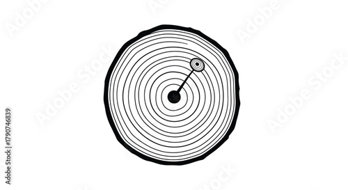 A close-up illustration of a tree ring pattern with a line pointing to a specific ring.