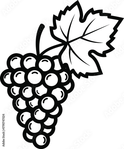 A bunch of grapes with a leaf, a delicious and healthy fruit to enjoy for simple coloring book