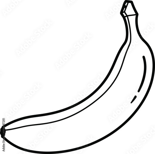 A single banana, showcasing its curved shape and smooth skin in a minimalist style for simple coloring book