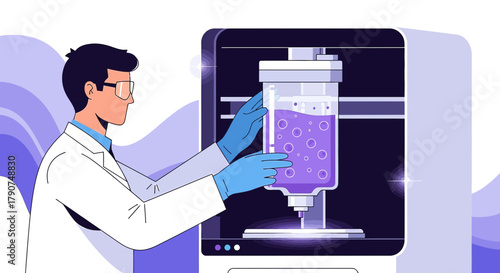 Innovative biotechnology research Scientist operating 3D bio printer, creating artificial organs