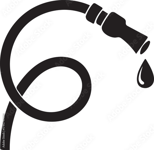 Black Silhouette of a Garden Hose with Water Droplet on White Background water hose watering