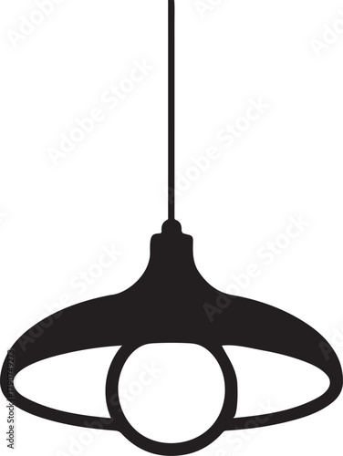 Black silhouette of a hanging pendant light fixture with a wide shade and exposed bulb hanging lamp ceiling light