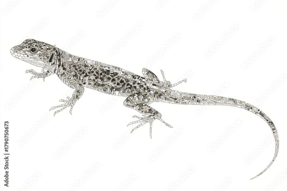 Fototapeta premium Intricate design of a lizard showcasing detailed patterns and textures in a unique artistic style