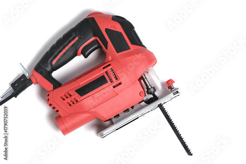 Electric jig saw isolated on white background. Power tool for work.