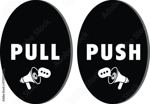 Push and pull sticker vector design for door, Pull and push sign vector file, Pull and Push sticker multicolor, push pull icons for shop door sticker.