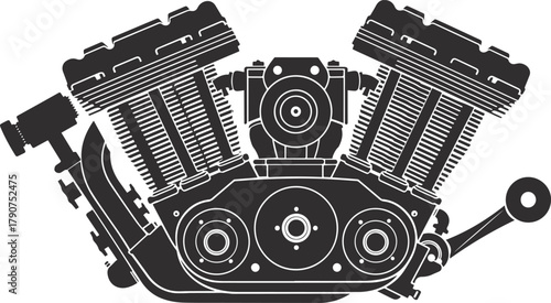 Motorcycle Engine Silhouette: This illustration captures the powerful design of a motorcycle engine in sharp detail.