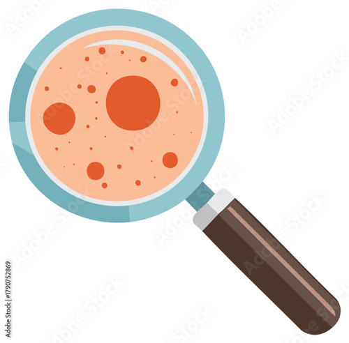 Magnifying Glass Inspecting Enlarged Cells or Bacteria Under Observation